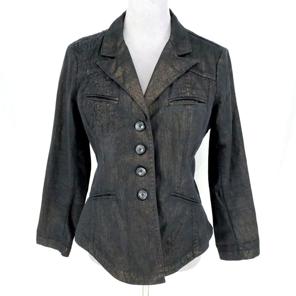 Coldwater Creek Jacket Petites P10 10P Black Bronze Shaped Cotton Twill Career - Picture 1 of 16
